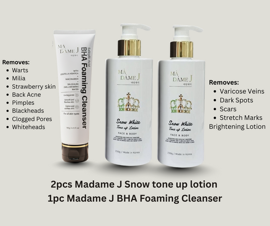 Madame J "Miracle" Bundle: BHA Foaming Cleanser (1) & Snow White Tone-Up Lotion (2)